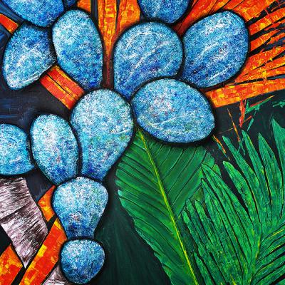 Botanisch Strelitzie Am Palmenblatt